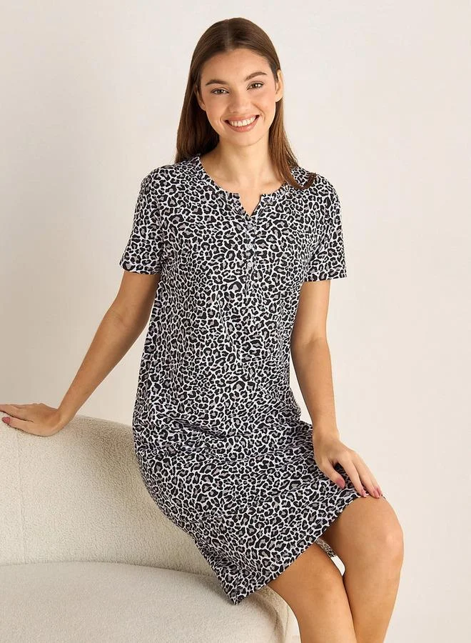 سبلاش فيڤ Knee Length Printed Cotton Night Dress with Short Sleeves